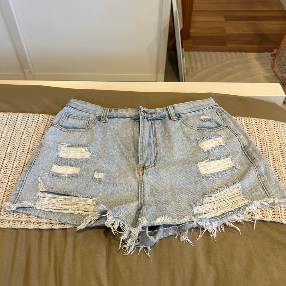 SHEIN Light Blue Distressed Jean Shorts